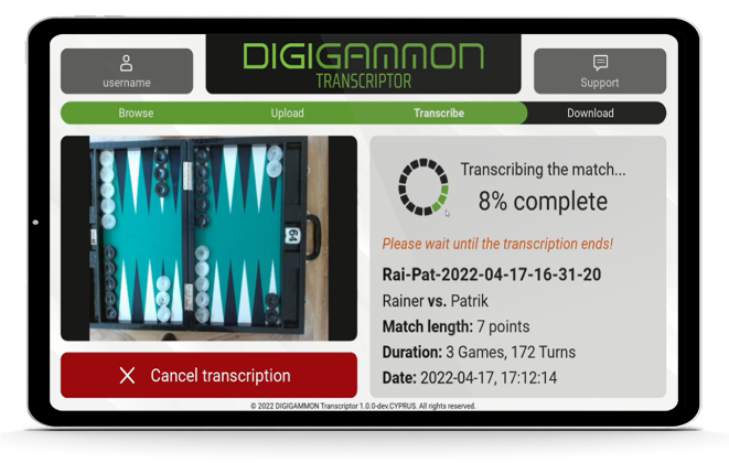 Transcriptor is transcribing a match file